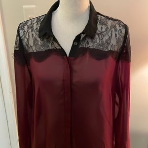 Burgundy silk and lace blouse great condition